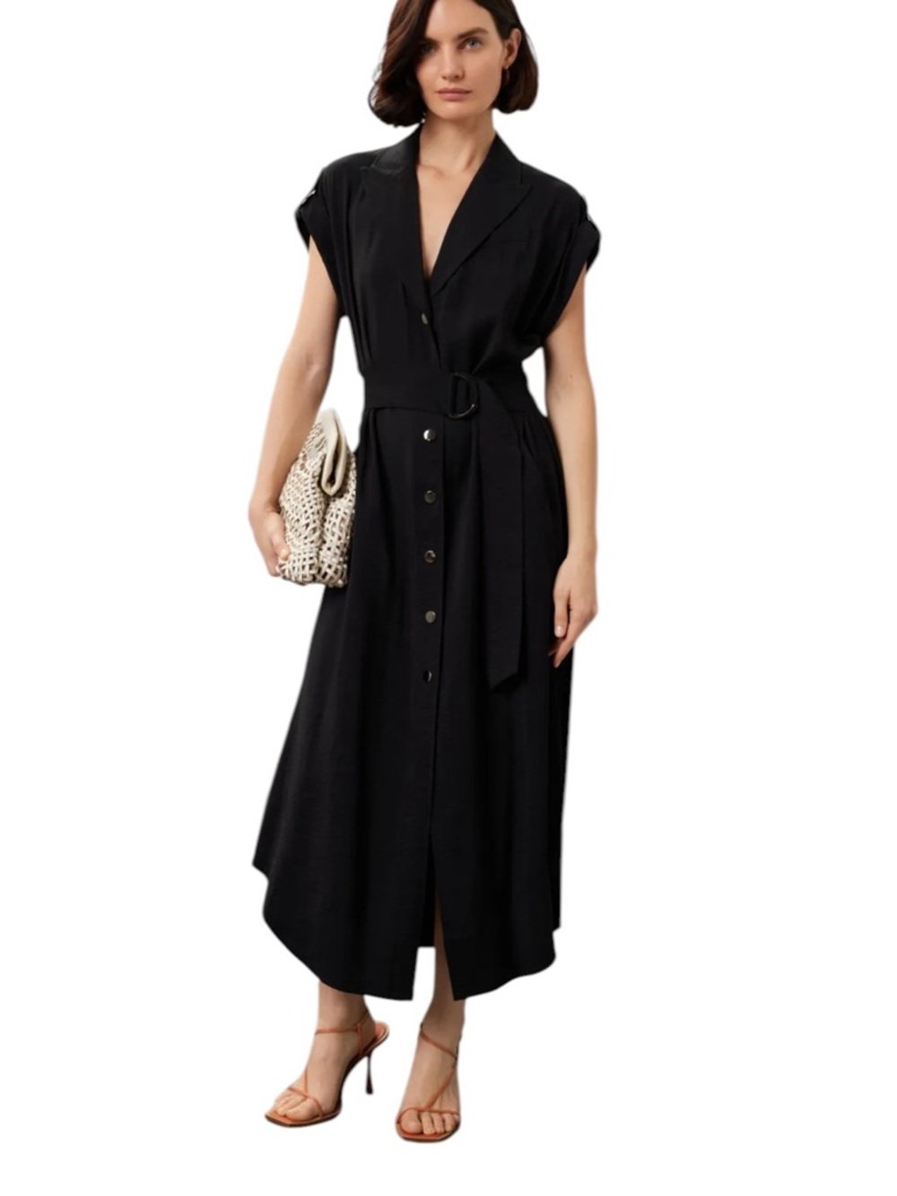 Ramy Brook- Celia Dress Women's Black Button-Front Belted Midi Dress Size XS